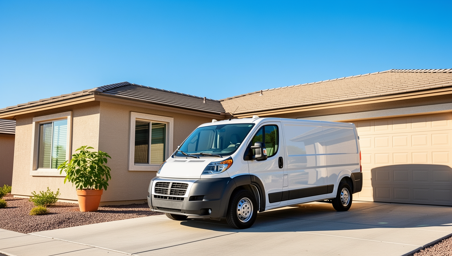 A clean A/C Valley service van in a bright Phoenix driveway