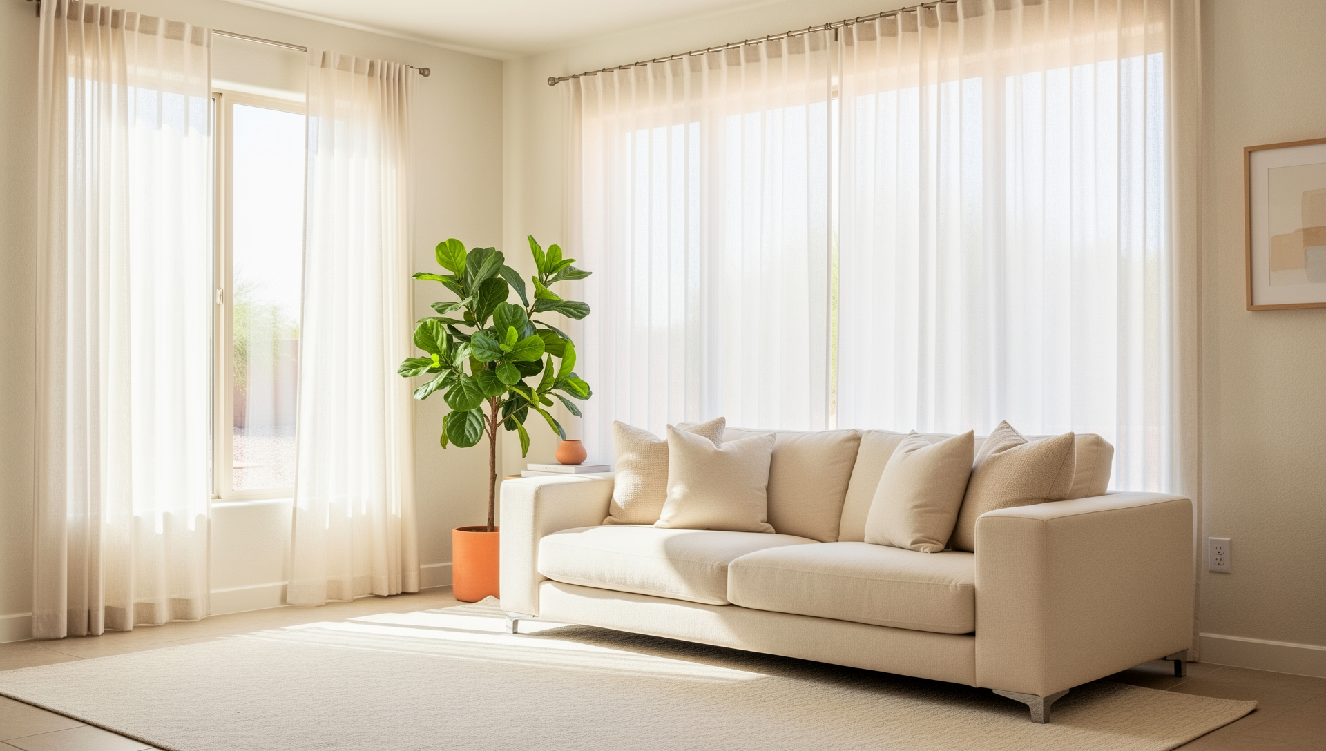 A bright, comfortable Arizona family room filled with soft morning light