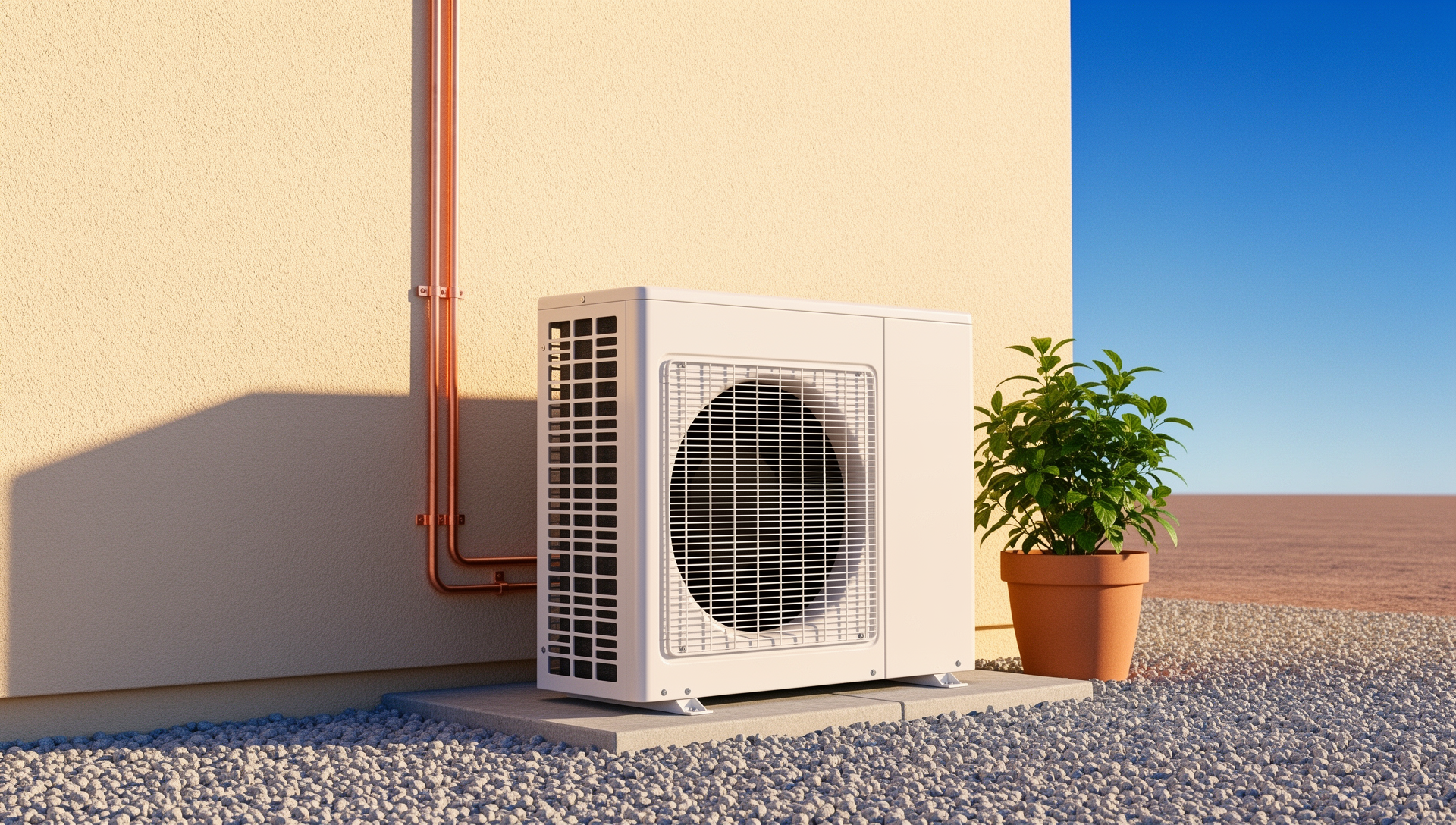A clean, professionally installed AC condenser unit in bright Arizona daylight